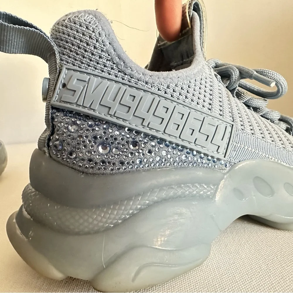 Steve Madden Women's Sz 7 (6.5) Maxima Knit Baby Blue Rhinestone Fashion Sneaker - Picture 5 of 12